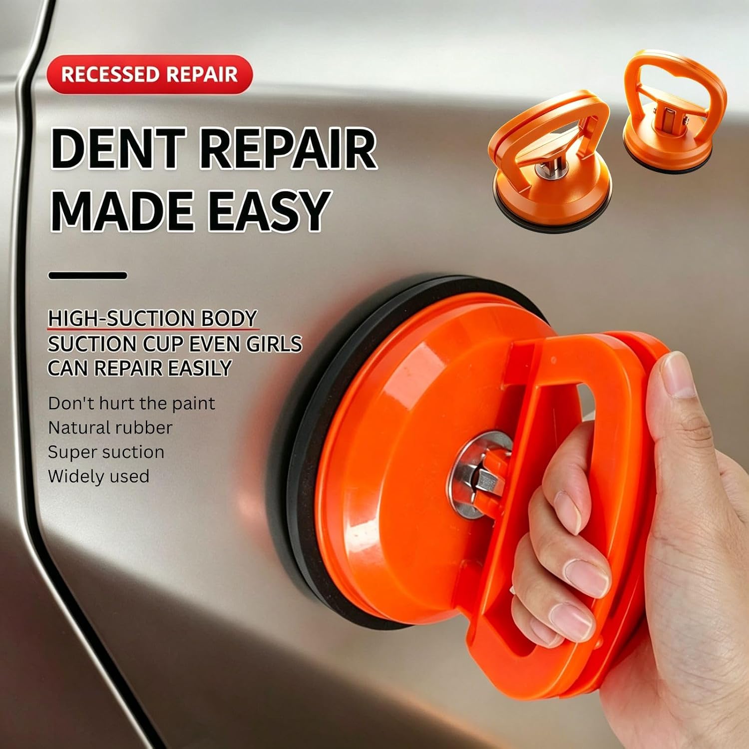 Dent Puller,3PCS Car Dent Puller Kit,Heavy-Duty Suction Cup Dent Removal Tool,Powerful Scratch-Free Dent Lifter for Cars, Trucks, Glass & Furniture,Orange