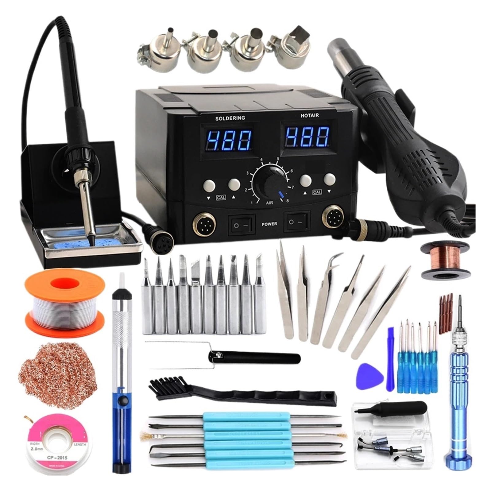 Stacja lutownicza 800 W 2 W 1 Cyfrowa Stacja Lutownicza ESD Hot Air Gun Spawanie Lutownicą Do Rozlutowywania SMD Stacja Lutownicza(8588D TOOL SET 5)
