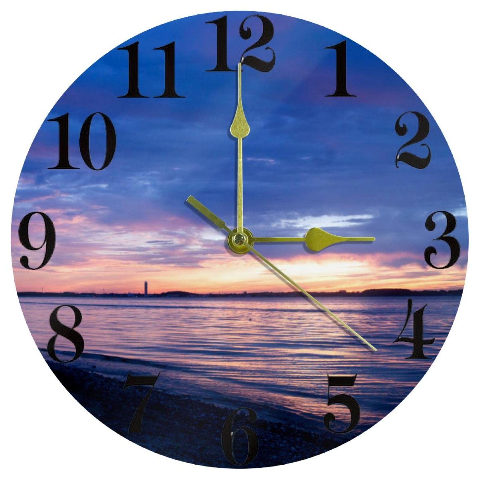 Horloge murale silencieuse à quartz Sundown bleue ronde 25,4 cm pour la maison