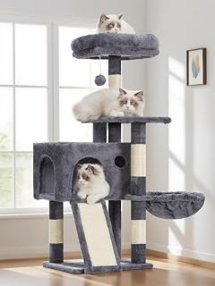 Gitelnour 41.3" Cat Tree for Kittens: Multi-Level Tower with Scratching Posts, Hammock, Perches & Toys - Smoky Gray GCT005SG