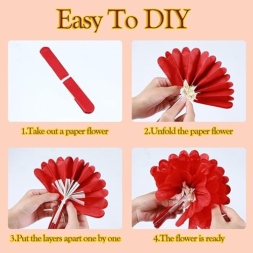 Miniatura 7 de Yunlly Juego de 72 flores de papel de seda mexicano grandes para decoración de pared, primavera, decoración de pared de boda (6 pulgadas, 8