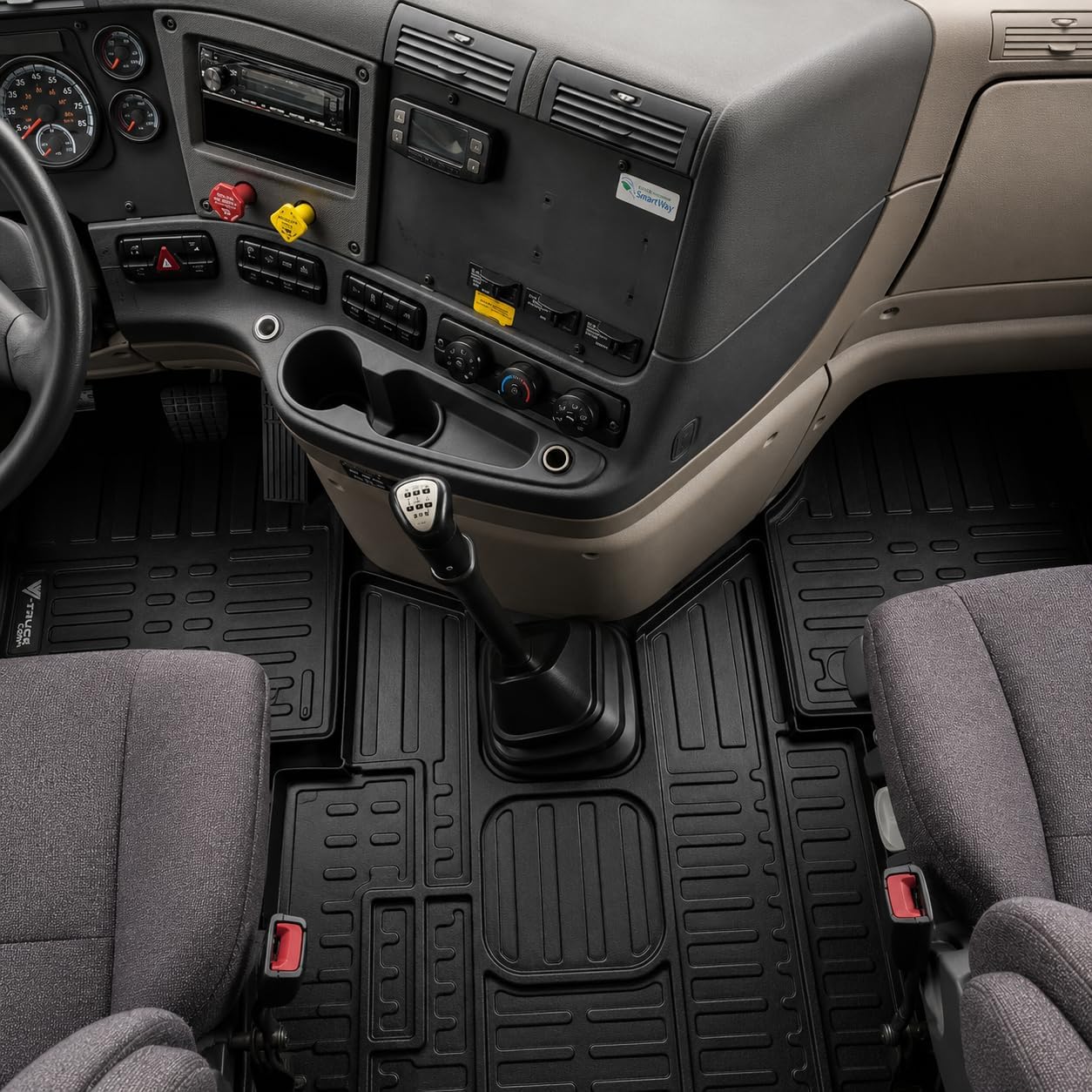 FLOOR MATS FOR FREIGHTLINER CASCADIA 113 & 125 MODELS THERMOPLASTIC, Black, FLCAS08-16-FM-TPO