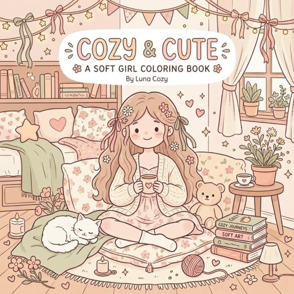 Soft Girl Cozy Coloring Book: Simple Cozy Girl Moments And Comfy Spaces With Cute And Cozy Relaxing Scenes (Cozy Girl Moments Coloring Series)