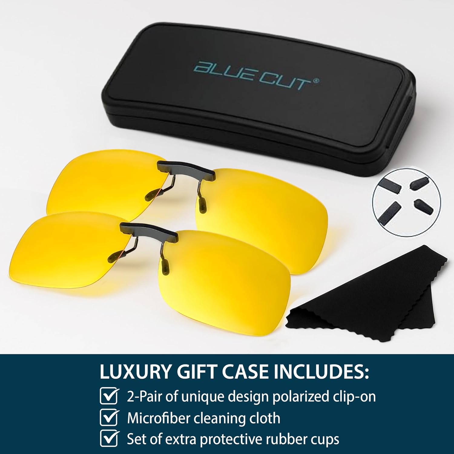 BLUE CUT Clip on Polarized Night Vision, Driving Sunglasses UV 400 Blocker To Wear Over Prescription Glasses - Image 6