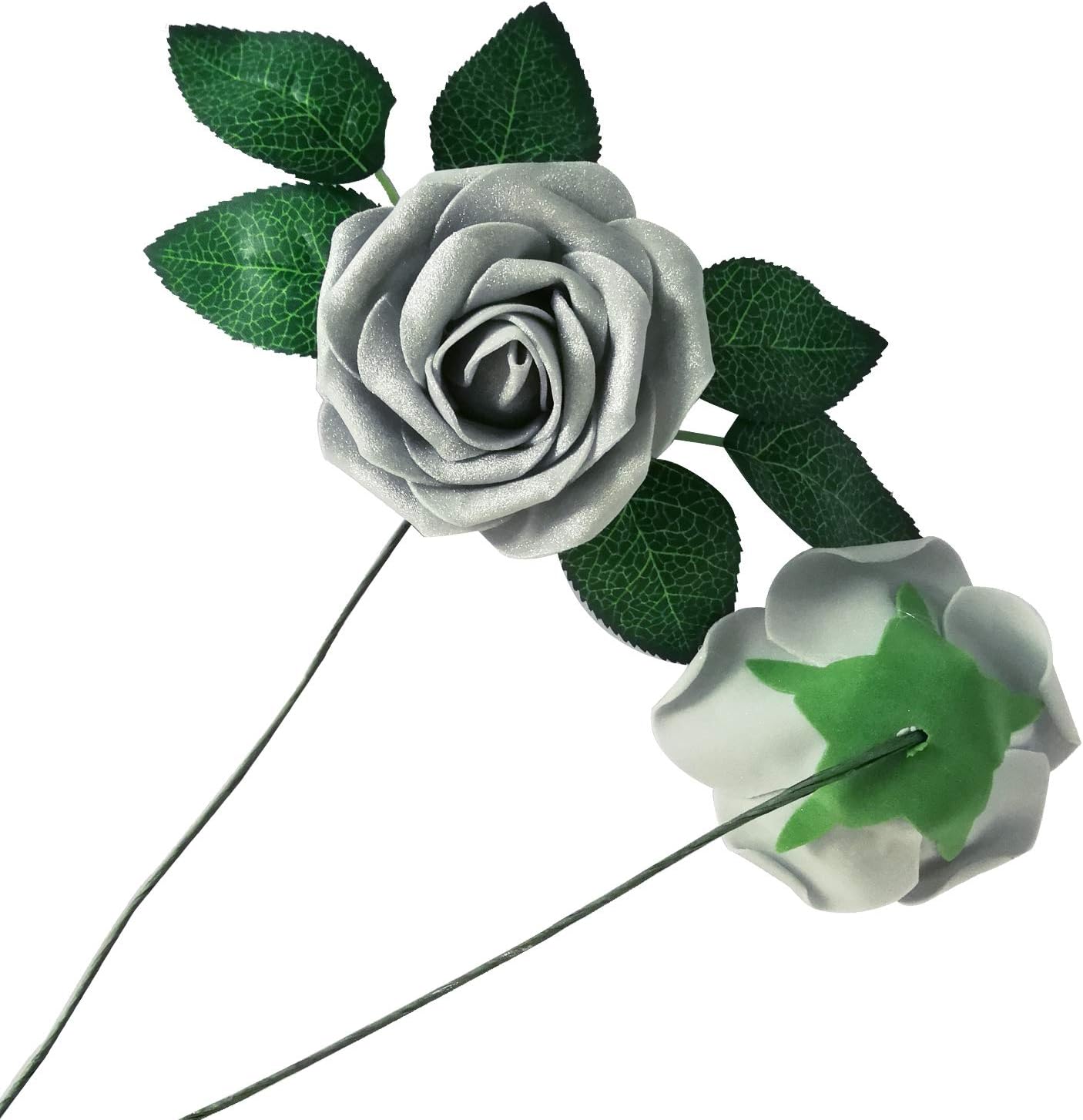 Jing-Rise Artificial Flowers 50PCS Real Looking Fake Roses with Stem for DIY Wedding Bouquets Centerpieces Party Baby Shower Home Decorations (Silver Grey) - Image 4