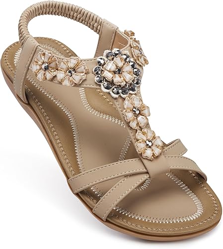 Miniatura 2 de SHIBEVER - Sandalias planas para mujer, lindas y cómodas, con correa de tobillo, estilo bohemio, elegante, zapatos planos de verano