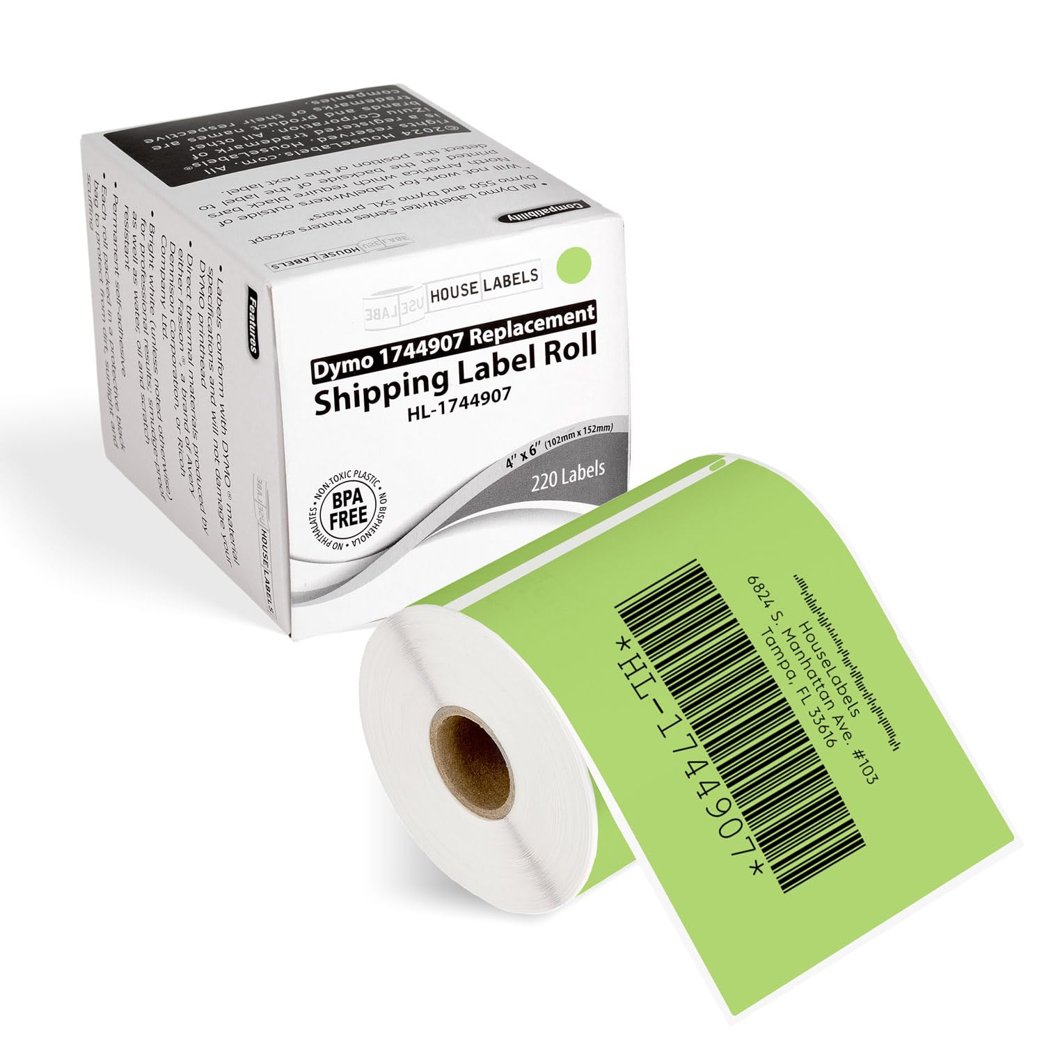 HOUSELABELS Compatible DYMO 1744907 4XL Green Shipping Labels (4" x 6"), Strong Permanent Adhesive, Compatible with DYMO LW 4XL, Rollo & Zebra Desktop