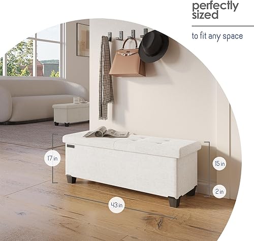 Miniatura 206 de Otomana plegable para dormitorio o sala de estar, con contenedores de almacenamiento, reposapiés para el extremo de la cama, soporta hasta 660 lb,