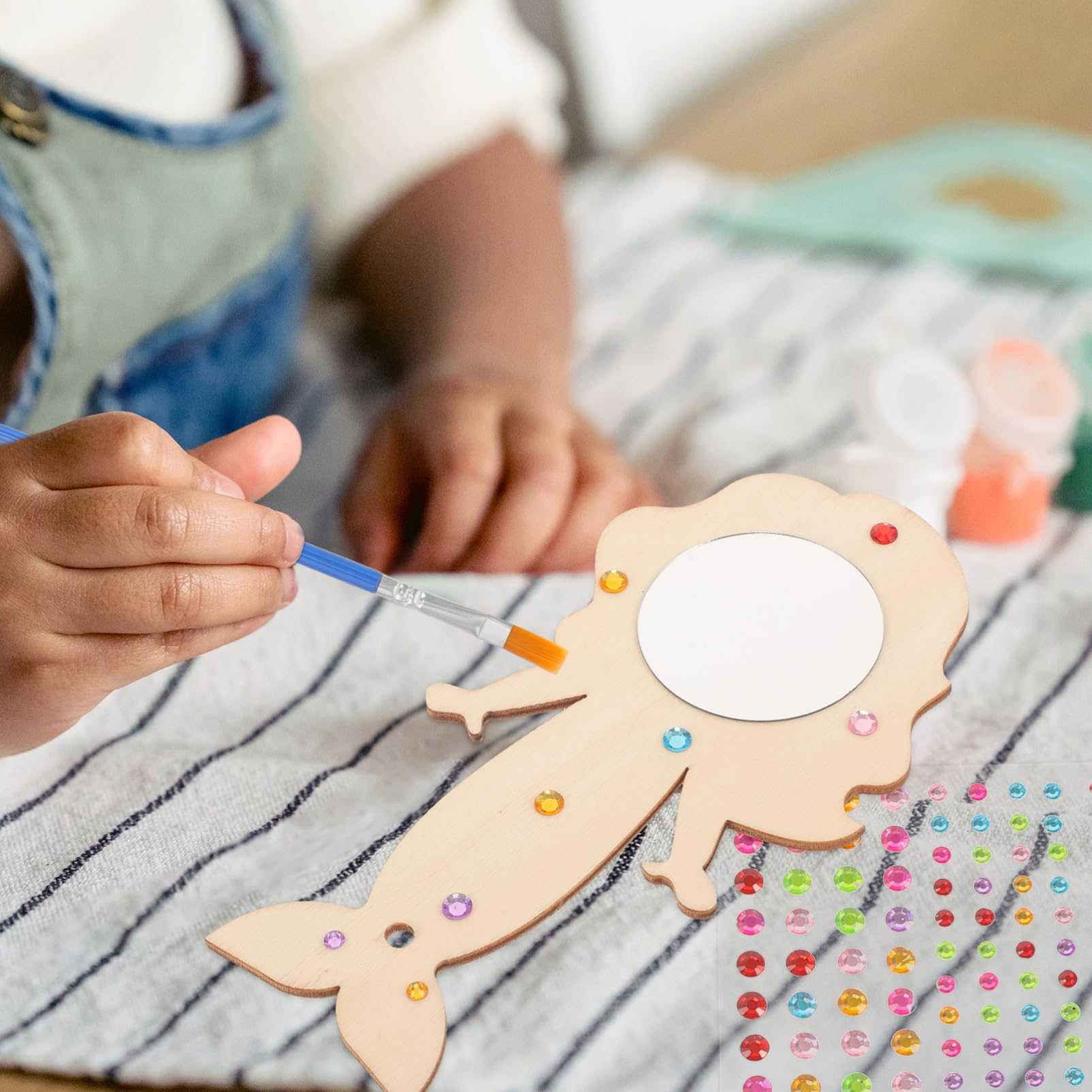 DOITOOL 5 Set Specchio da Trucco Legno per Sirena per Diy Specchio Portatile Non Dipinto per Attività Creative per Ragazze e Teenager