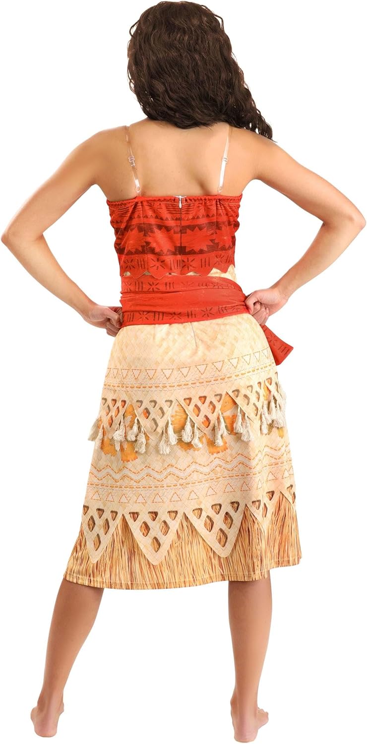 Women's Deluxe Moana Costume | Officially Licensed Disney Princess Dress with Back Zipper and Orange Waist Sash