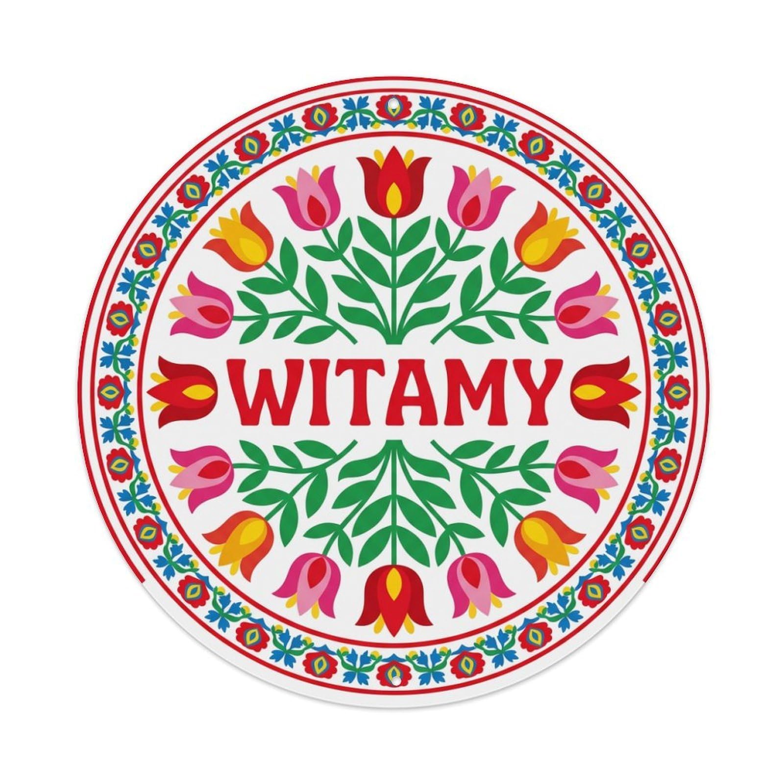 Fyrn Style Metal Tin Sign Vintage Polish Folk Art Witamy Welcome Tulip Garden