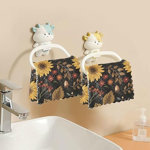 Miniatura 6 de Autumn Sunflowers Black Pattern Microfiber Kitchen Dish Towels Theme Tea Towels Kitchen Printed Kitchen Towels Terry Kitchen Hand Towels Towels