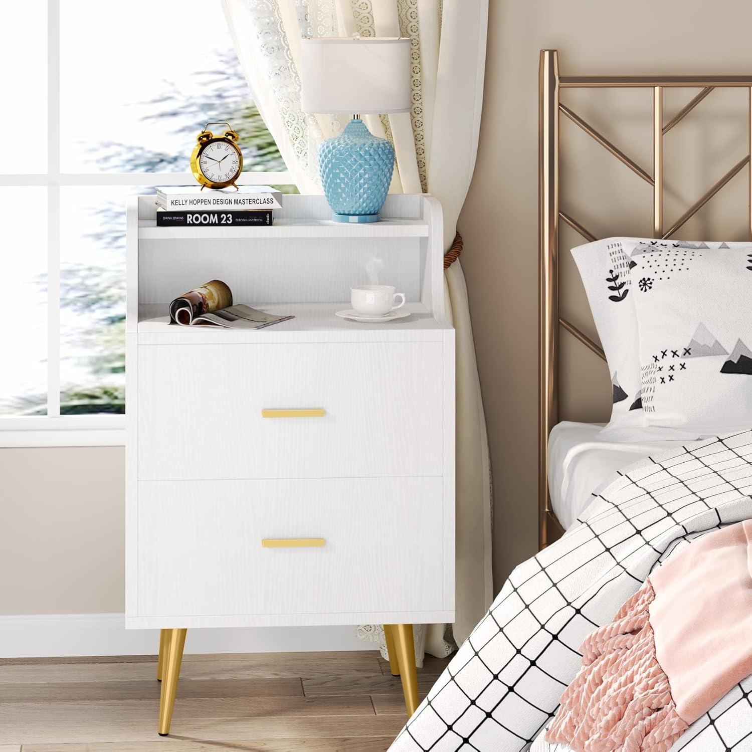 Amazon.com: Tribesigns White 2-Drawer Nightstand, Modern Bedside Table ...