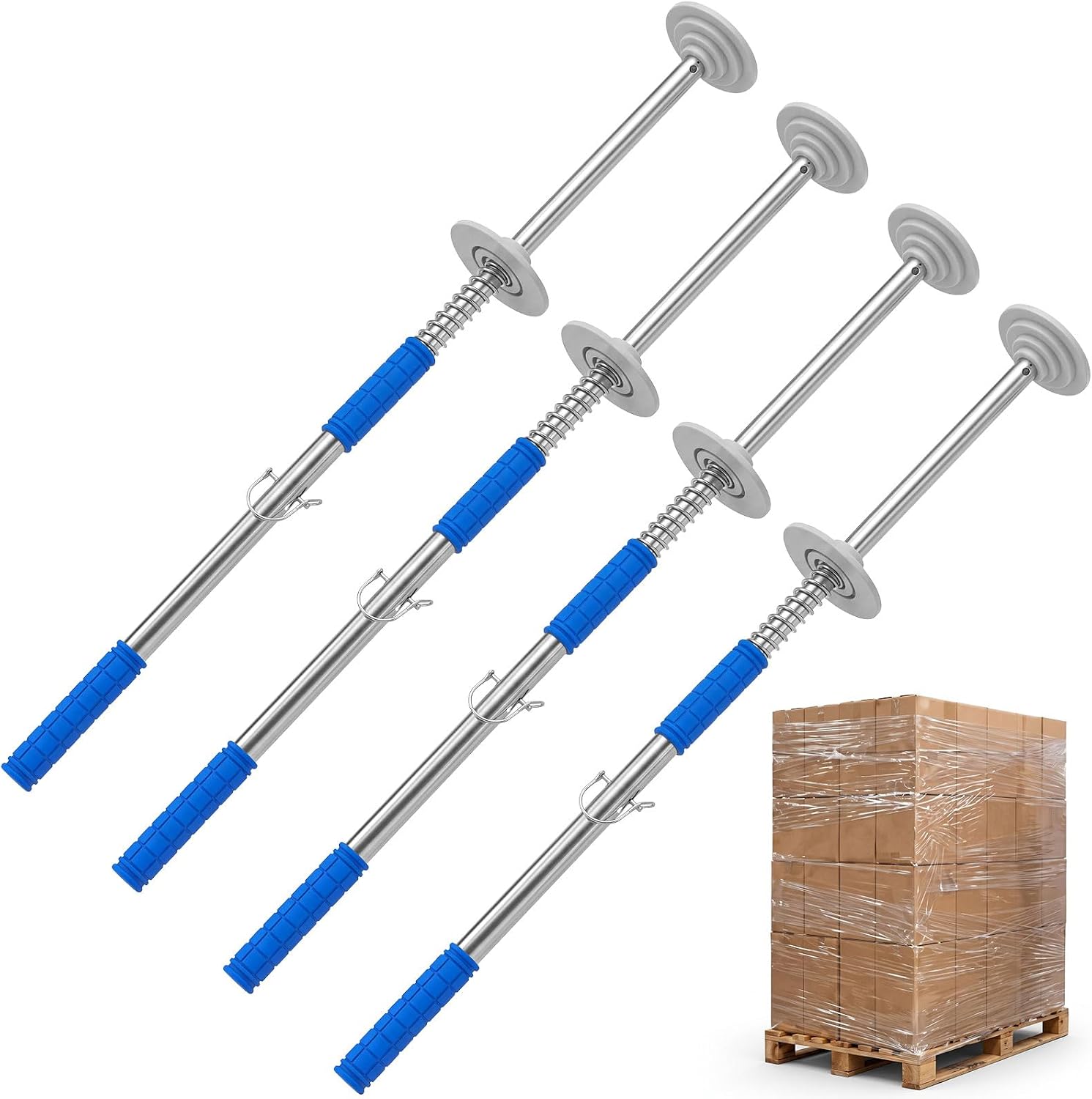 Chumia 2 Pack Stretch Film Dispenser Pole Holder, 48" Heavy Duty Long Handle Plastic Stretch Wrap Dispenser, Fit Width 12" to 20" Rolls with 3 Size of Paper core Inner diameters (Film Not Included)