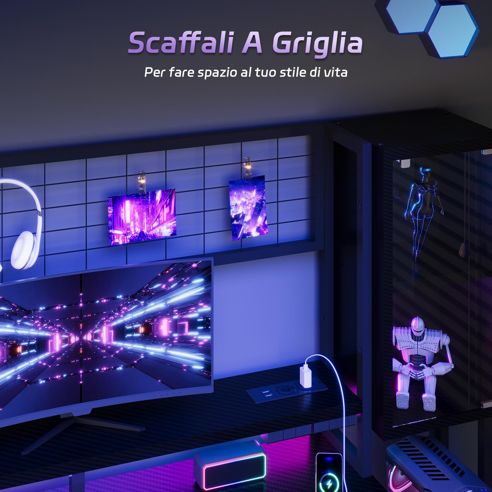 Devoko Scrivania Da Gaming Angolare Con LED E Prese, 120 cm, Arredamento Per Ufficio, Con Ganci E 2 Cassetti In Tessuto, Ideale Per il Telelavoro E I Videogiochi, Nera | Con ganci e 2 cassetti in tessuto, Perfetta per telelavoro e videogiochi