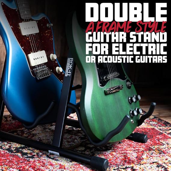 Gator Rok-It by Frameworks A-Frame Double Guitar Stand, Holds Most Standard Electric and Acoustic Guitars (RI-GTRAU2X)