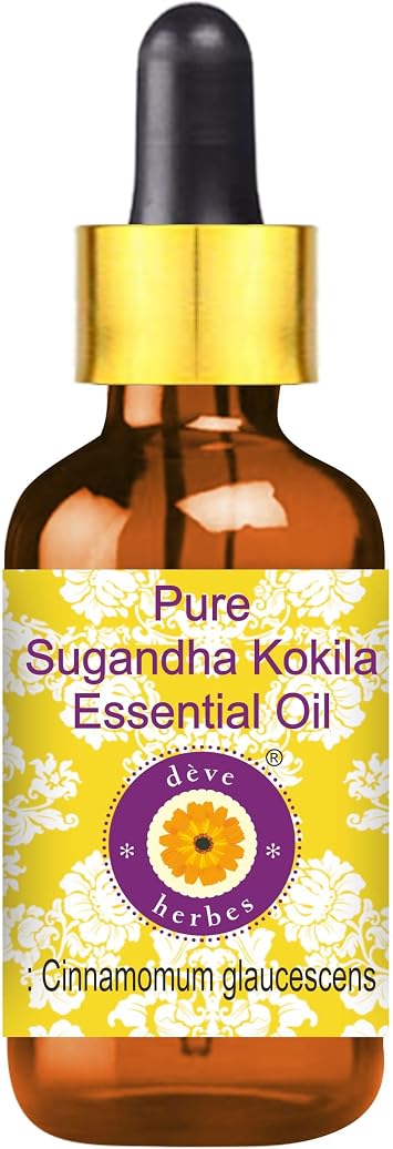 deve herbes Pure Sugandha Kokila Essential Oil Cinnamomum glaucescens with Glass Dropper 100% Steam Distilled 5ml 0.16 oz