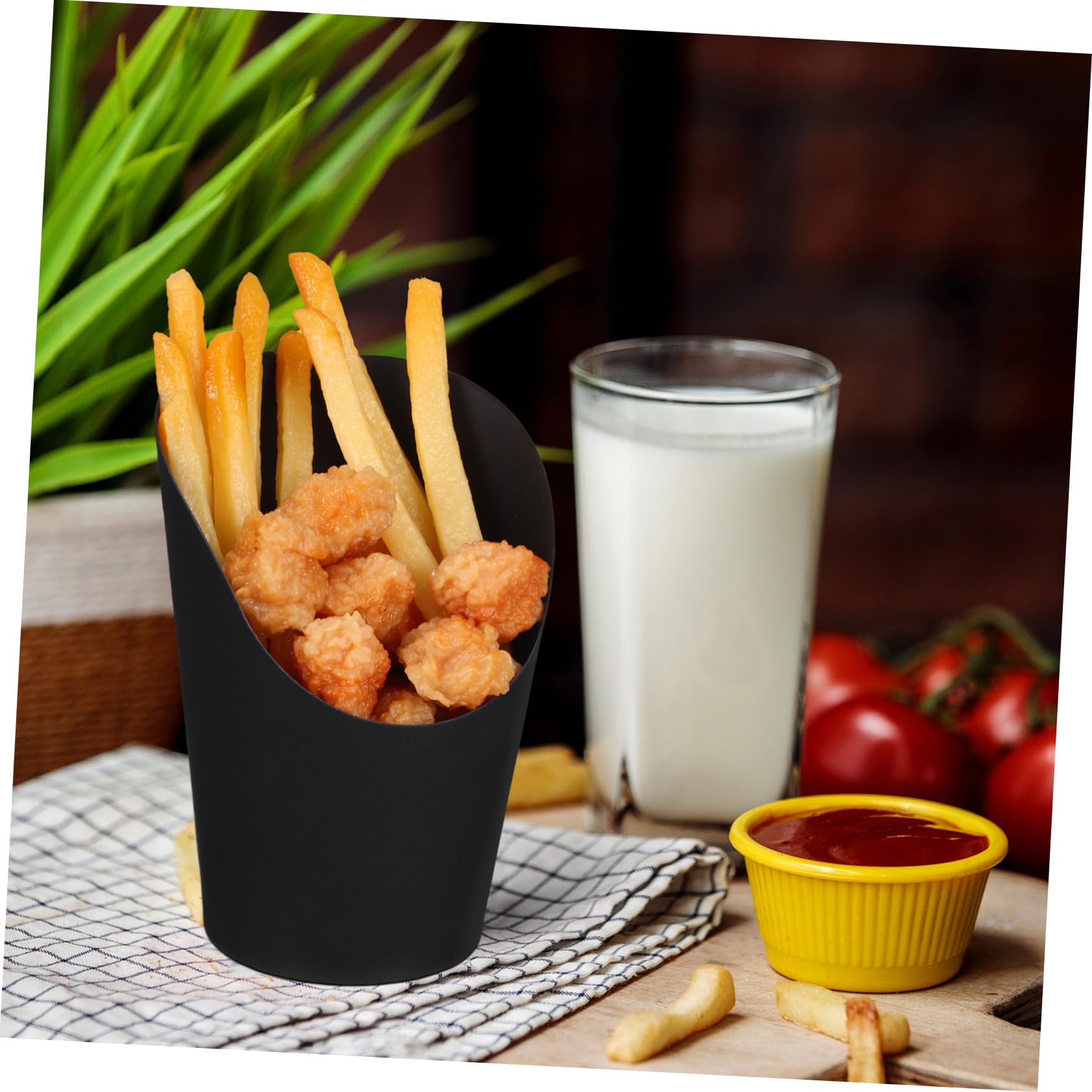 Baluue 100 Bicchieri di Carta Usa e Getta Nero da 14oz Apertura Obliqua, Resistenti per Patatine Fritte e Snack, per Feste ed Eventi