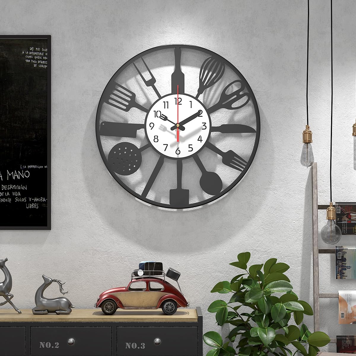 Modern Kitchen Creative Wall Clock,15.7 Inch,with Fork and Spoon Decorative Clocks, Silent, Non Ticking, Battery Operated, Wall Clock Decorative for Bedrooms, Farmhouses, Dining Rooms