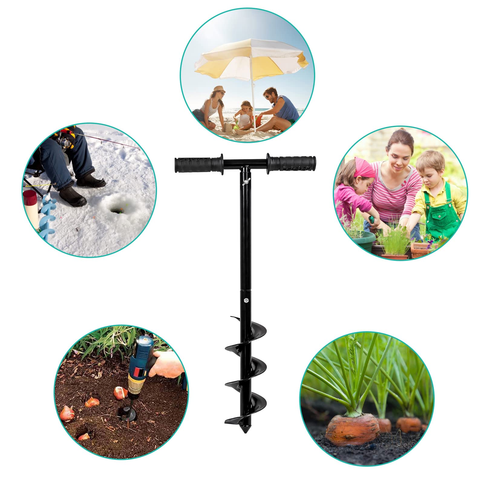 Trapano Mano Spirale Giardino,Set di Trivella Manuale,Punte per Trapano a Coclea da Giardino per Piantare Fiori e Arbusti,Giardinaggio Strumento da Trapano con Manico e un Paio di Guanti
