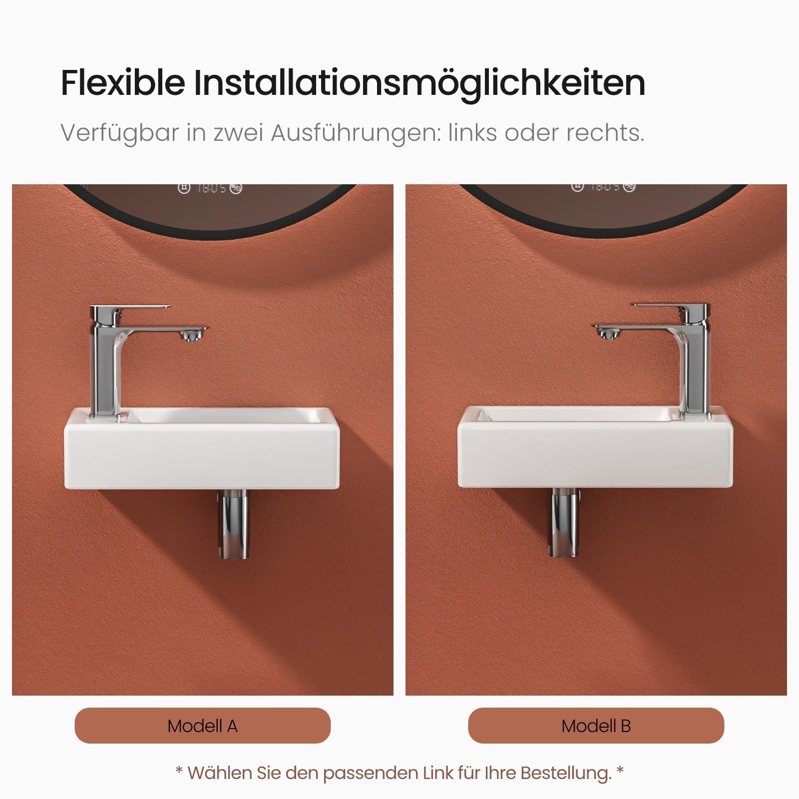 EMKE Lavabo da 36,5 x 18 x 9 cm, piccolo lavandino bianco, da appendere, per WC degli ospiti e bagno, rubinetto sinistro, montaggio a parete