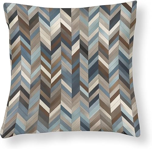 HighonHi Fundas de cojín de satén con patrón de espiga en color azul, marrón y gris, patrón de espiga de espiga, líneas en zigzag, funda de cojín