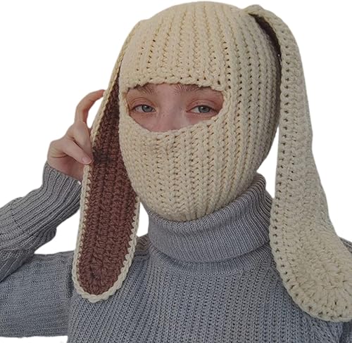 Miniatura 8 de Gorro de punto con orejas de conejo de un solo agujero, cálido, máscara de esquí de doble forro polar a la moda, sombrero cálido de invierno