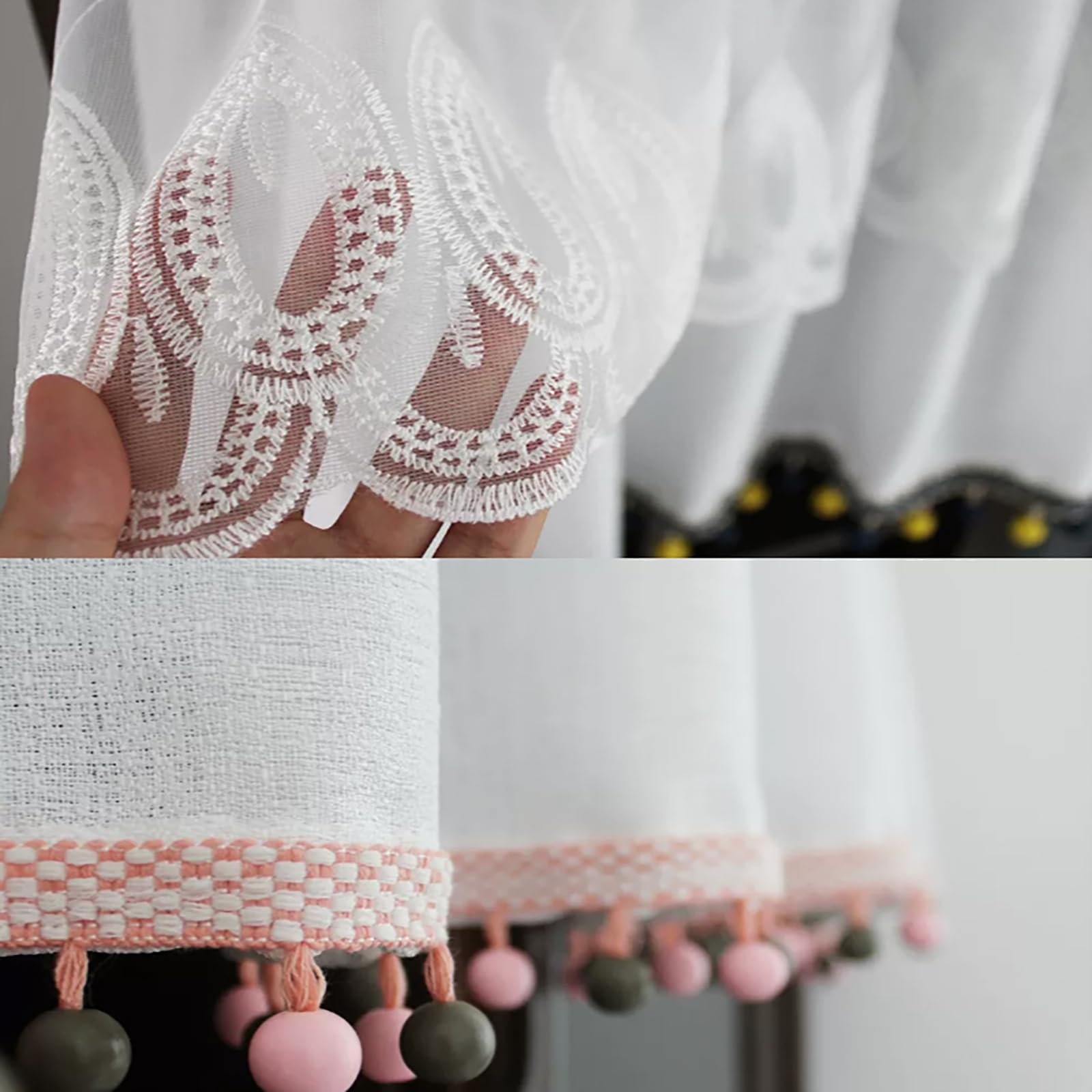 Genérico Cortina de Tul Grueso, Cortinas Cortas de Encaje Autoadhesivas
