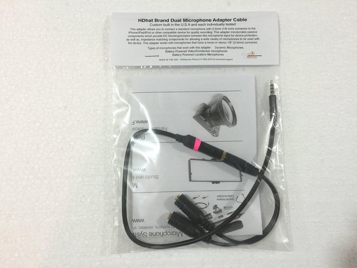 Iphone Dual Microphone Adapter Cable - Works with Audio Technica ATR 3350 ATR 6550 ATR 6250 and Other Condenser Mics