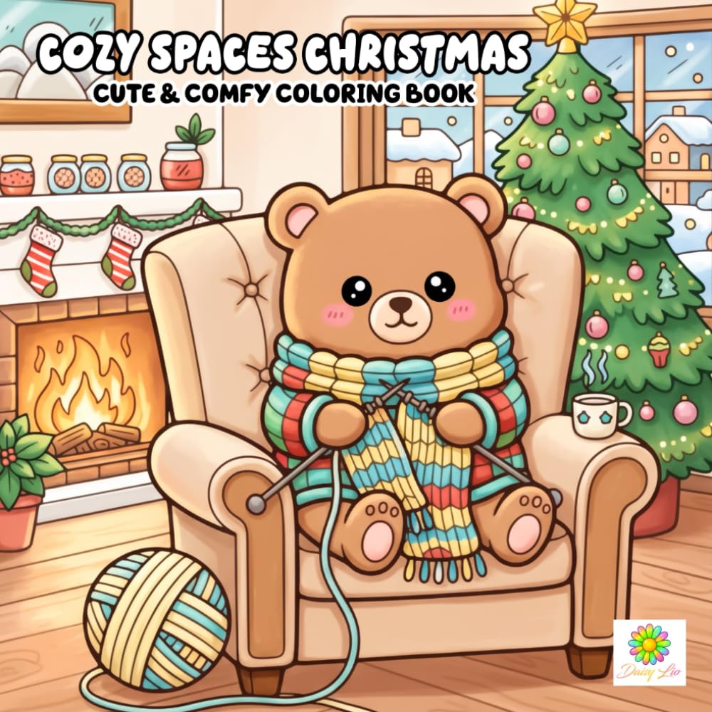 Cozy Spaces Christmas Coloring Book: Relaxing Holiday Scenes with Cute Animals, Comfy Rooms, and Festive Decorations to Color and Enjoy