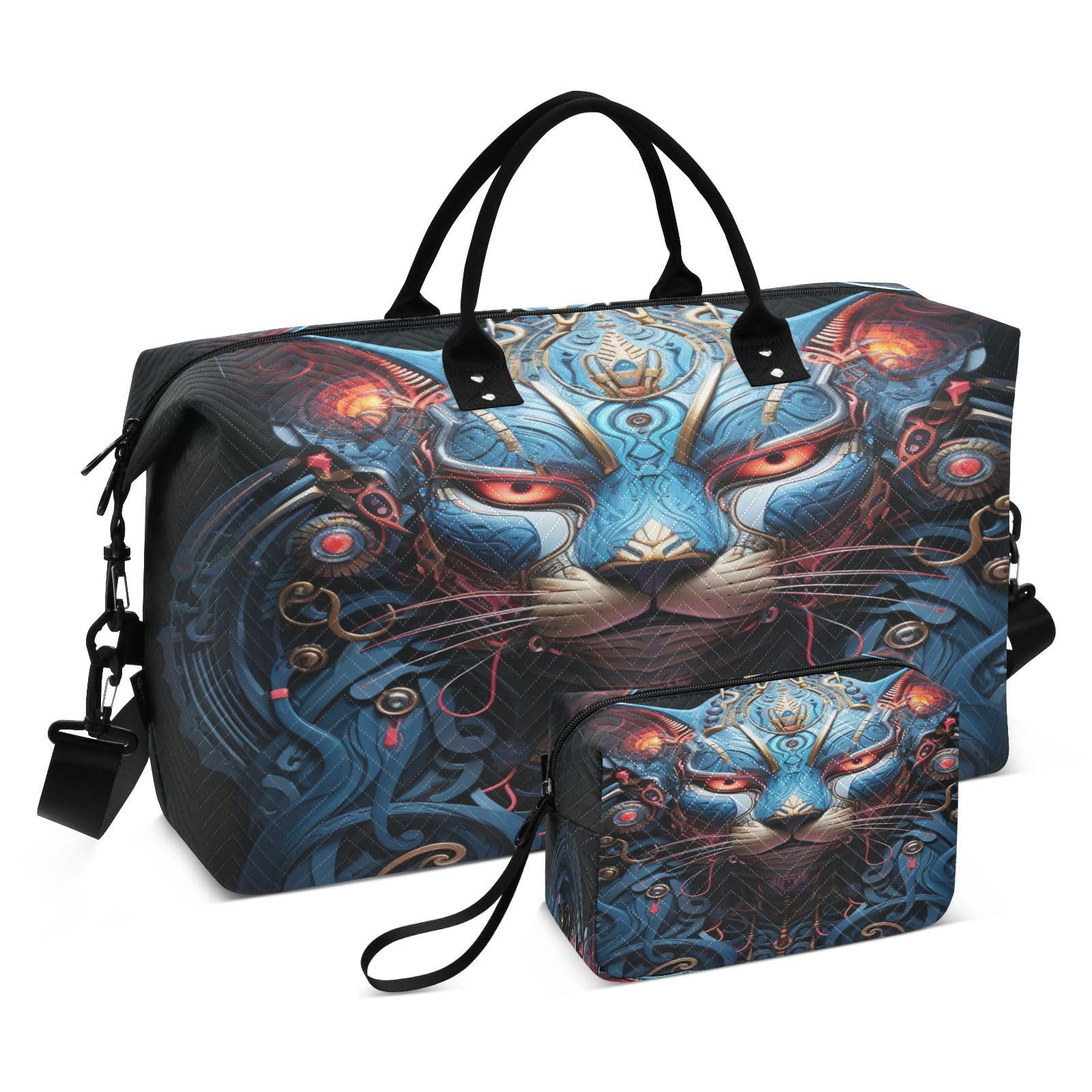 Abstract Cool Blue Cat Sports Swim Gym Bag Weekender Duffel Travel Bags Handbag with Makeup Storage Bag for Girls Men