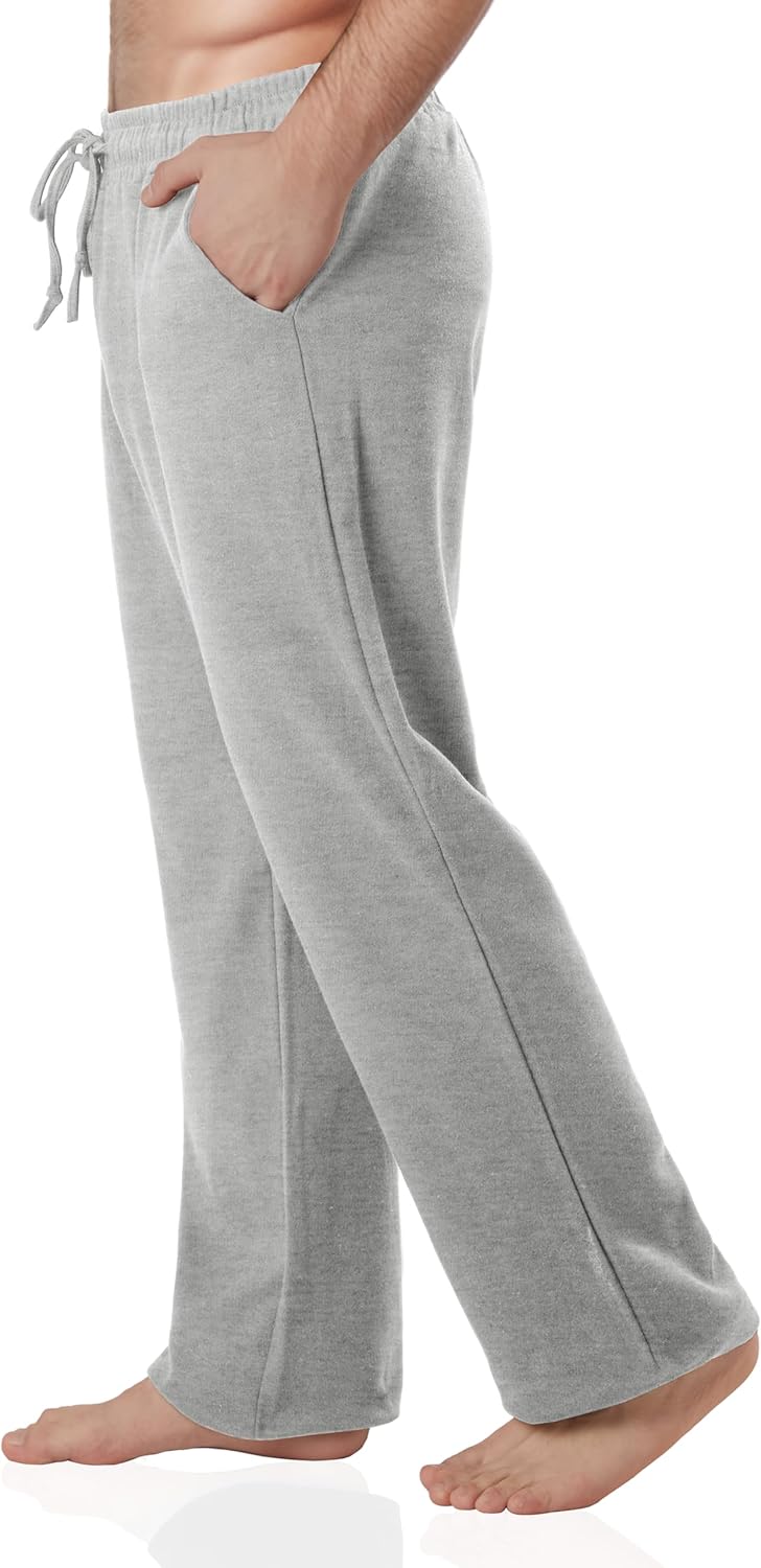 Ohoo Mens Sweatpants Casual Lounge Cotton Pajama Yoga Pants Open Bottom Straight Leg Male Sweat Pants with Pockets