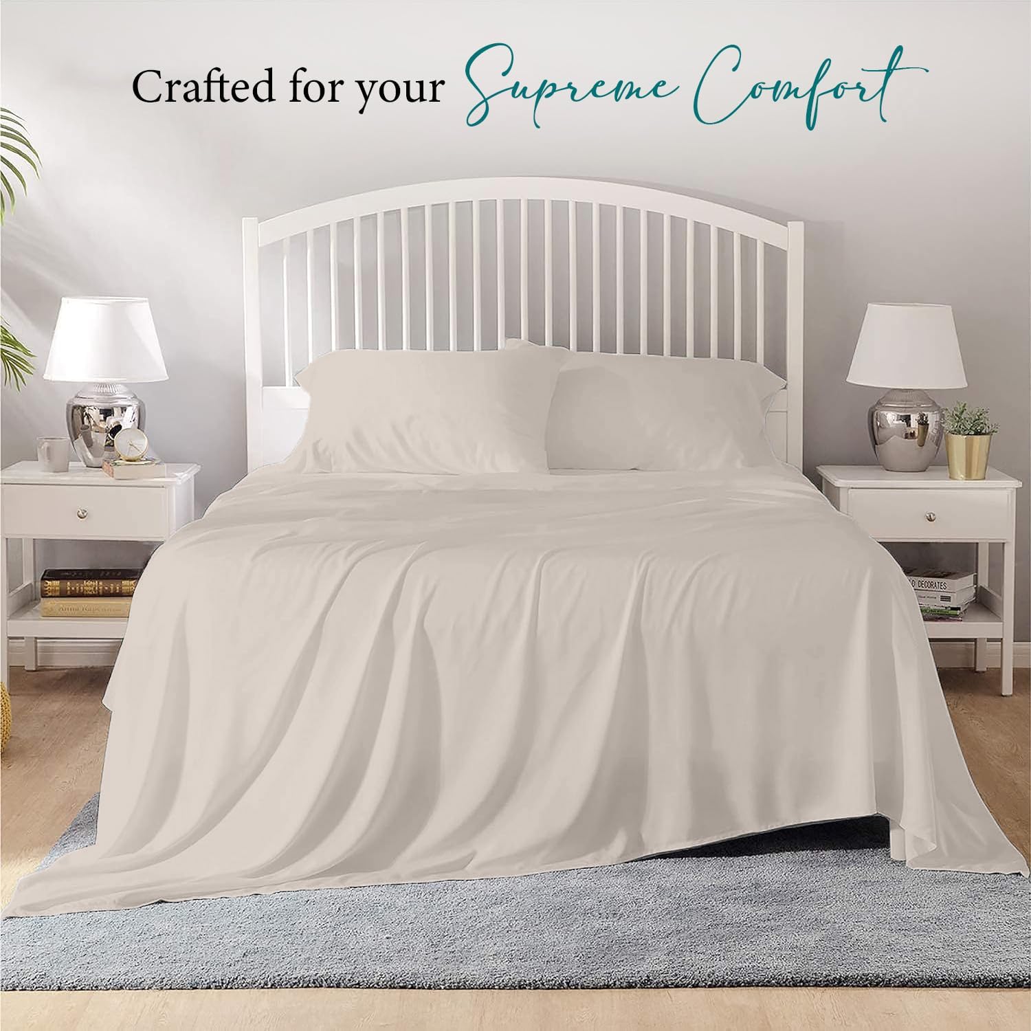 Twin Size Sheet Set Ivory 1000 Thread Count Egyptian Cotton Bed Sheets 4 Piece Sateen Weave Bedding 18 inch Extra Deep Pocket Fitted Sheet, Soft Cooling bedsheet with 2 Pillowcases