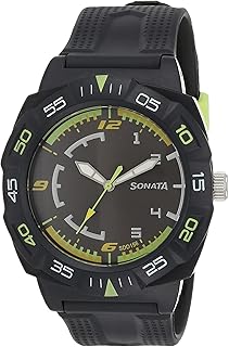 ساعة انالوج بعقارب 77008PP01 من سوبر فايبر، تتميز بسوار اسود من البلاستيك, أسود، للرجال