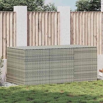 Grey PE Rattan Powder-Coated Steel Large Storage Chest, Water-Resistant Collapsible Outdoor Box for Garden Tools and Cushions, Rectangular Patio Balcony Organizer