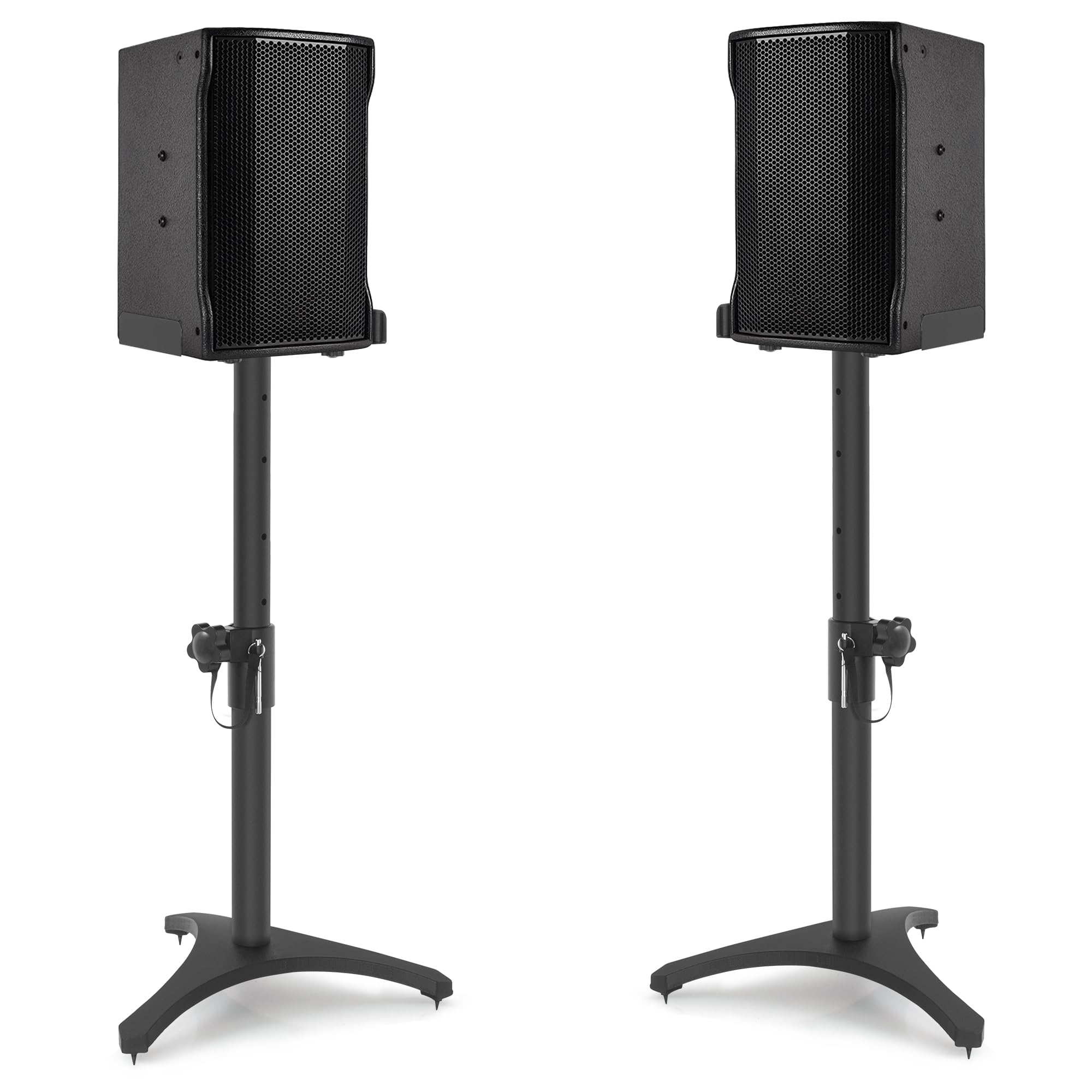 OUUTMEE Set di 2 supporti per altoparlanti regolabili in altezza, piedi per altoparlanti universali, supporti per altoparlanti a pavimento con base triangolare per altoparlanti da libreria e