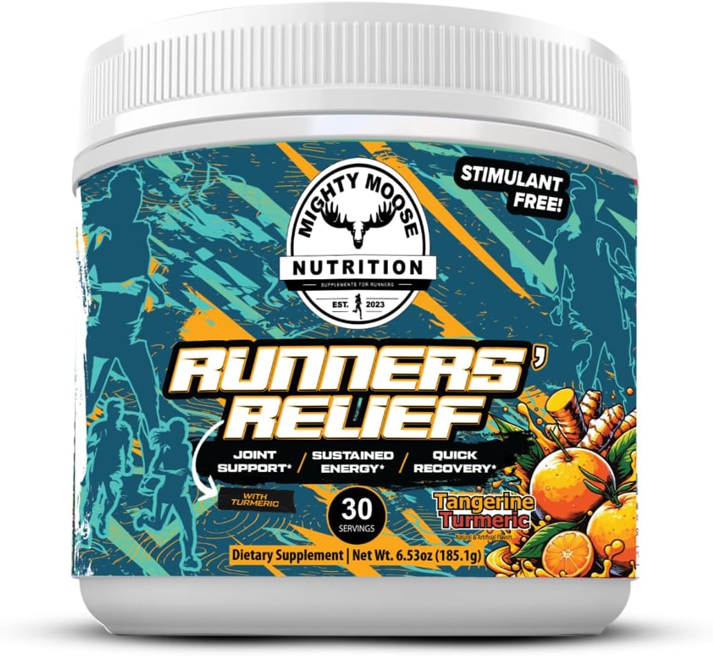 Runners' Relief - Joint Support & Muscle Recovery Supplement - Glucosamine Chondroitin - Fasting Electrolytes - Stimulant-Free Pre/Post Workout Energy - Tangerine Turmeric with 95% Curcuminoids