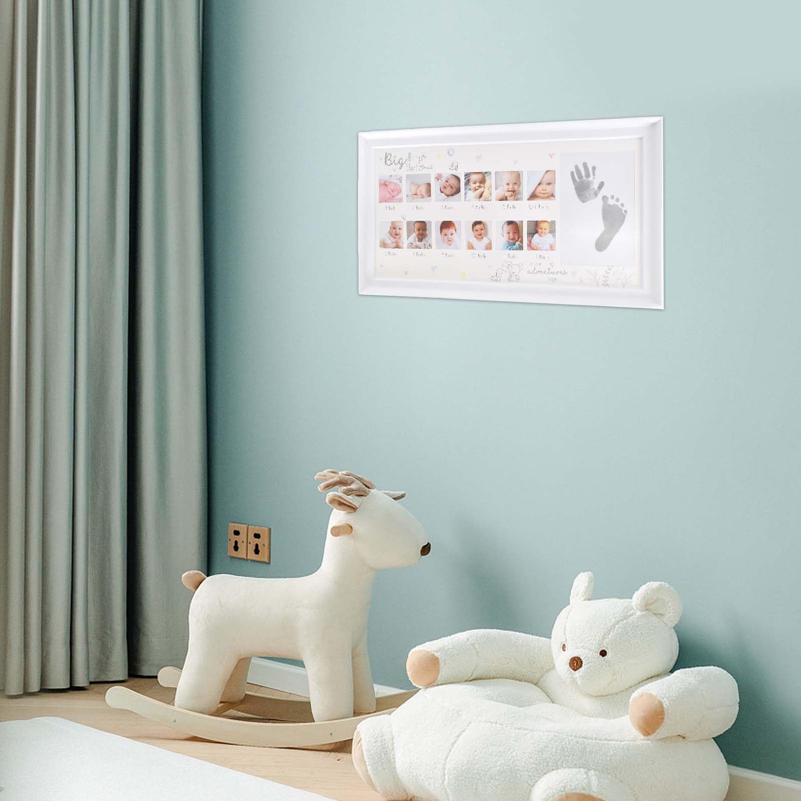 Souvenir Cadre Infantile 12 Mois Cadre Photo Multi Photo Bébé Ma Première Année Empreintes de Mains et de Pattes de Bébé Pour Nouveau-né Bebe Garçon Fille Souvenirs