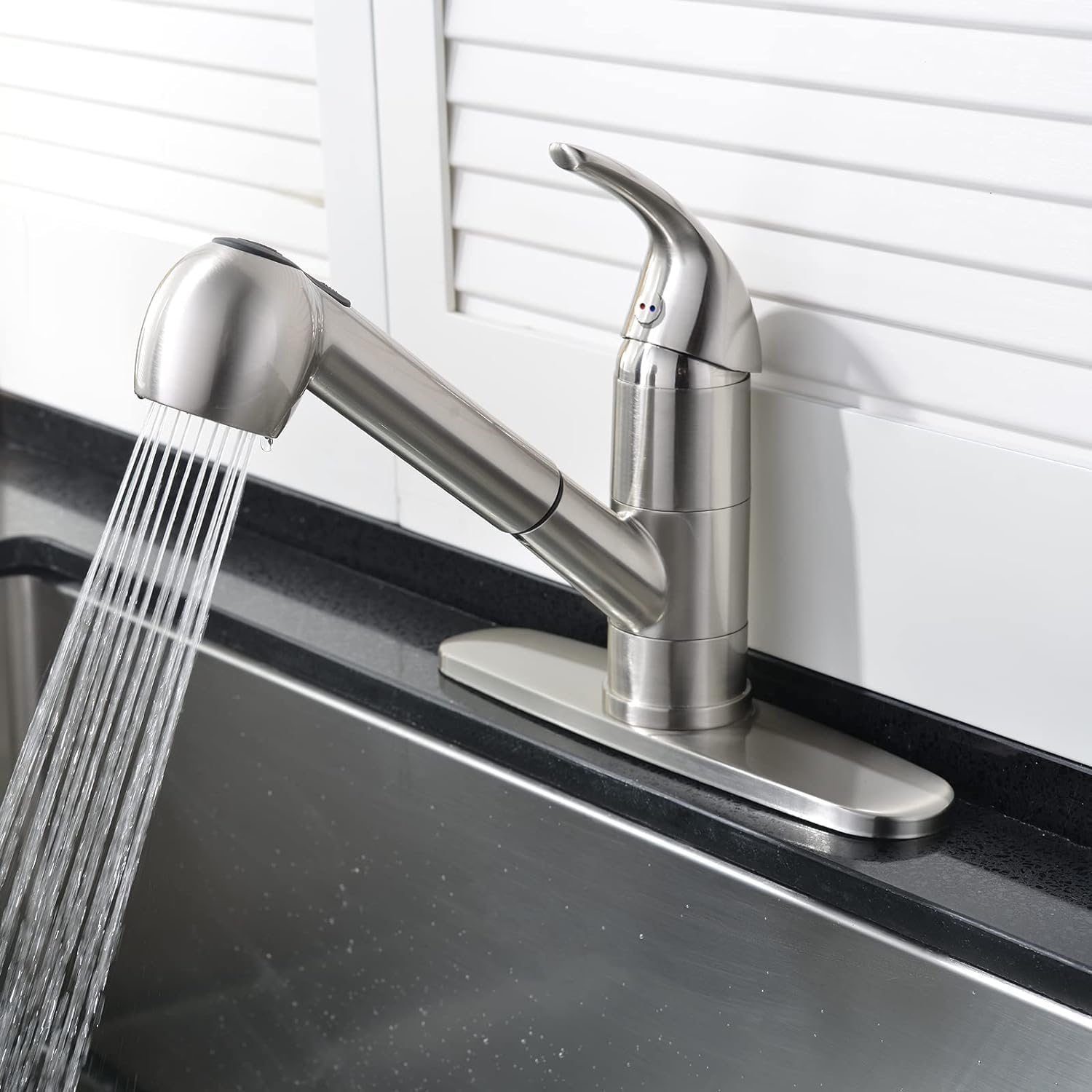 Pull Out Kitchen Faucet with Sprayer, Low Profile Stainless Steel Single Handle Brushed Nikcel Utility Laundry Sink Faucet 1 or 3 Hole Grifo De Cocina