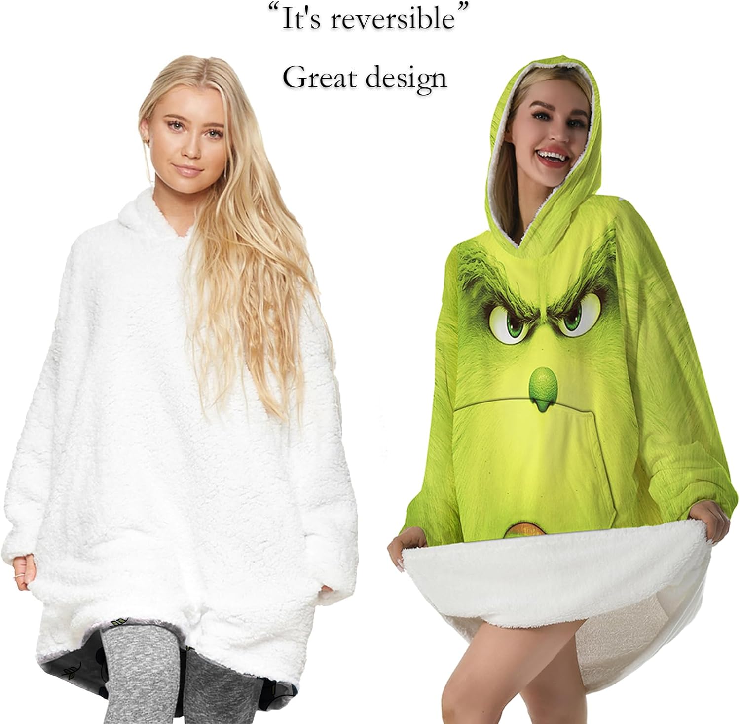 Wearable Blanket Hoodie Adult Kids Christmas Oversized Hooded Blanket Soft Comfortable