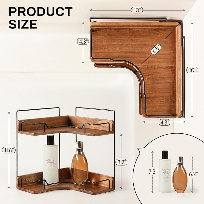 Organizador de Esquina para Baño 2 Niveles, Estante de Madera para Vanity miniatura 2