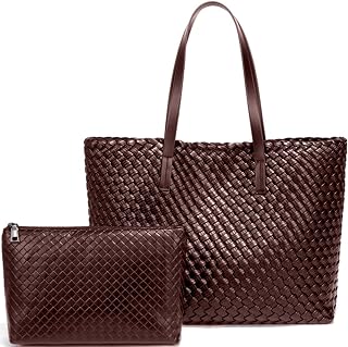 Woven Leather Tote with Pouch