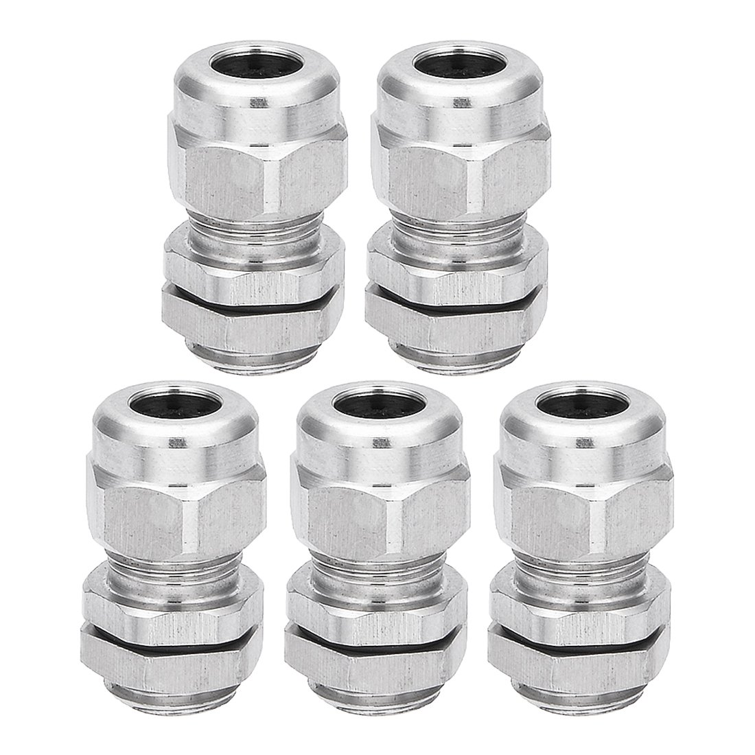 Uxcell Sourcingmap Cable Gland Waterproof M12 Stainless Steel Cable Glands Joints Adjustable Connector For 3-6.5Mm Dia Wire Range, Pack Of 5