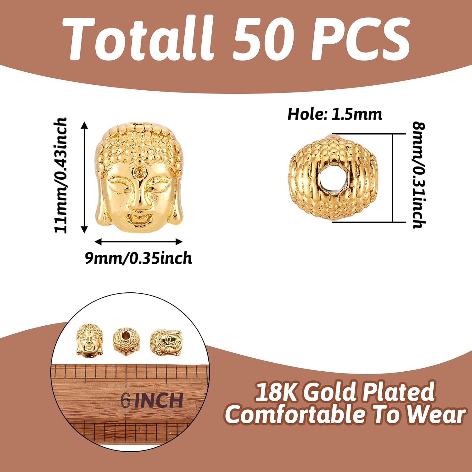 Craftdady 50Pcs 18K Gold Buddha Head Spacer Beads 11x9mm Metal Tiny Spiritual Loose Charm Beads for Jewelry Making Hole: 1.5mm - Image 5