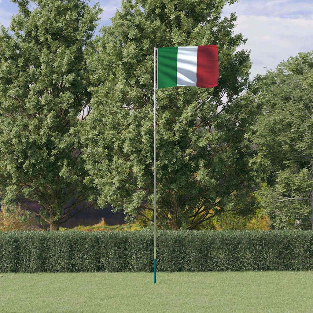 Bandera italiana de 90 x 150 cm con mástil de aluminio de 5,5 m, barra telescópica, incluye casquillo de suelo y suspensión para jardín, balcón, terraza, fiesta, fiesta, artículo para fans