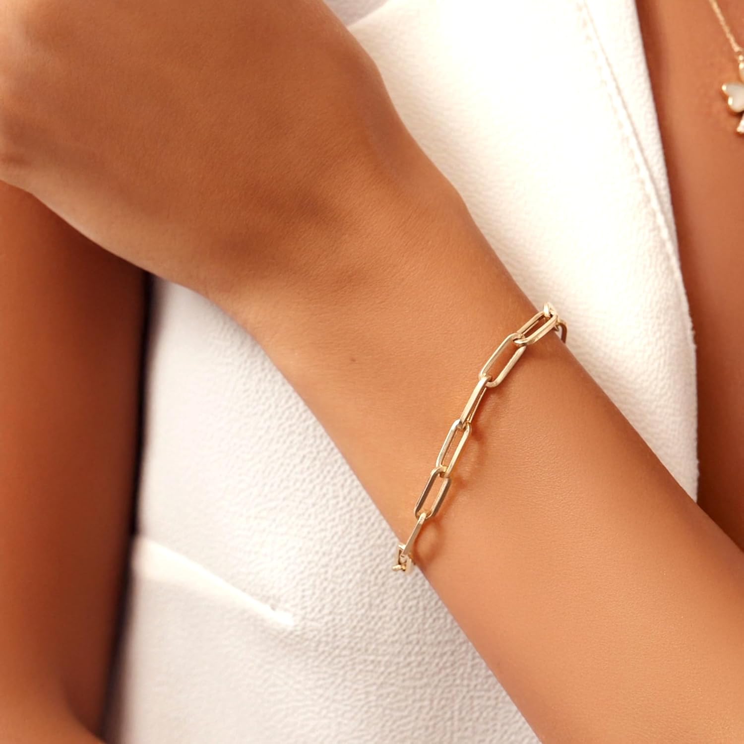 Paperclip Link Bracelet, Paperclip Chain Bracelet, 14K Gold Paperclip Bracelet, Paper Clip Bracelet, Gold Paperclip Bracelet, - Image 4