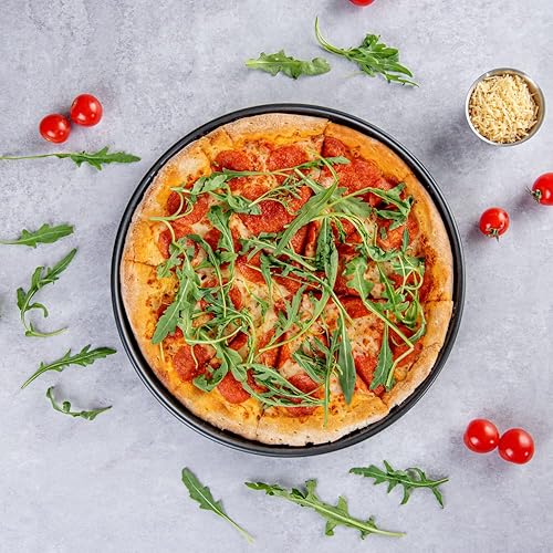 Vista 4 de Restaurantware Sartén redonda de aluminio para pizza de 12.5 pulgadas, antiadherente, horneado, color negro