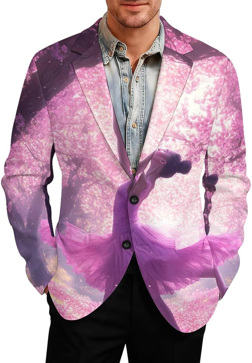 Ballet Dancer Cherries Flowers Casual Suit Blazer for Men Buttons Jacket Coat Business
