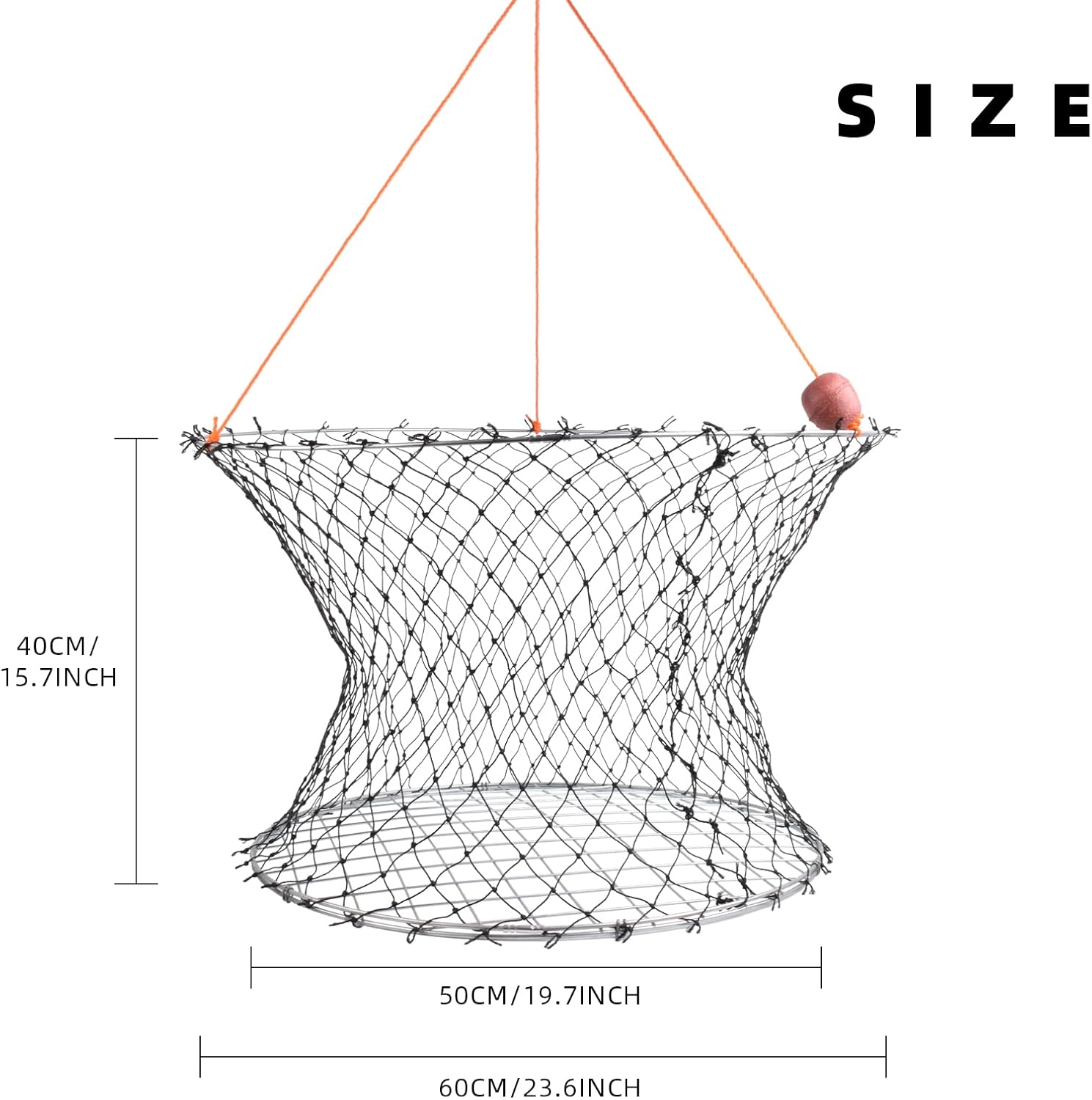 Double Ring Crab Trap - Steel Ring Crab Net, 24 Top, 20 Bottom, 50' Rope, Bait Bag, Clip, Gauge for Dungeness, Rock and Blue Crab