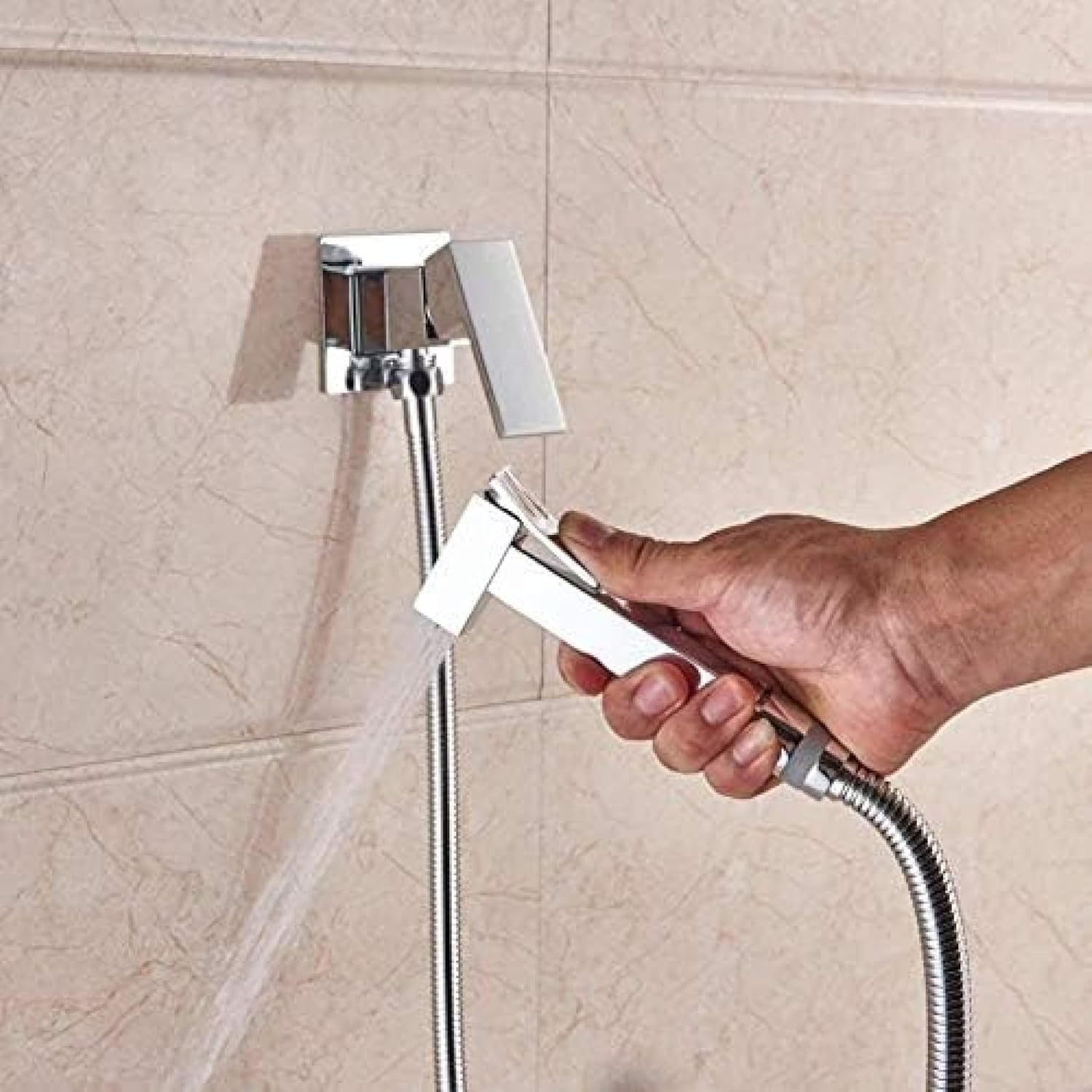 Brass Chrome Kitchen Tap Bidet Faucet - Cold & Hot Water Mixer with Square Shower Head and Spray Head - Hygienic Muslim Shower Faucet